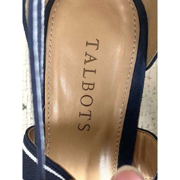 Talbots Women's 7 Navy Blue Stripe Lyndsay Espadrille Slip On Wedge Sandal - Picture 4 of 9